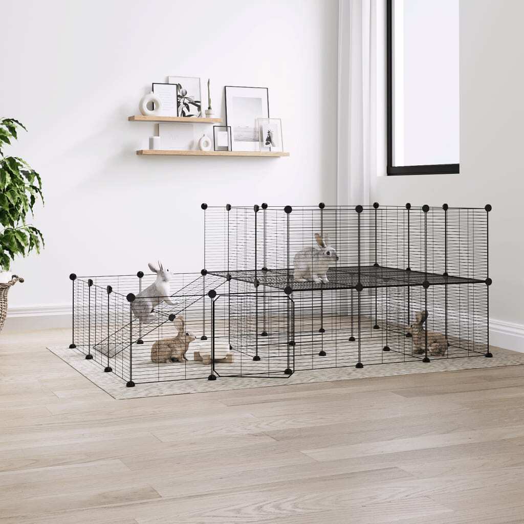 Pet Cage 44 Panel DIY Modular Playpen Fence Enclosure Steel Black