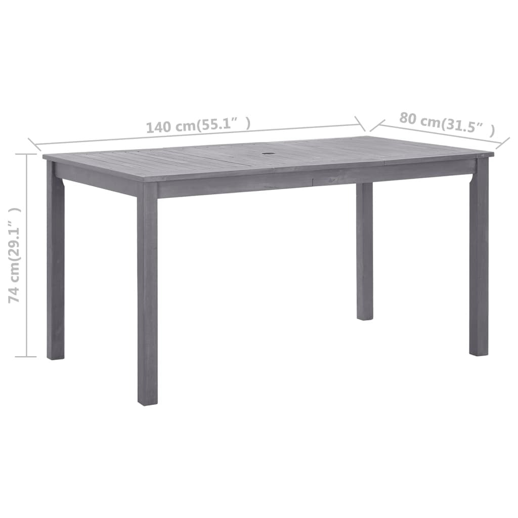 Garden Table Solid Acacia Wood Outdoor Dining Patio Furniture 140x80x74cm Grey