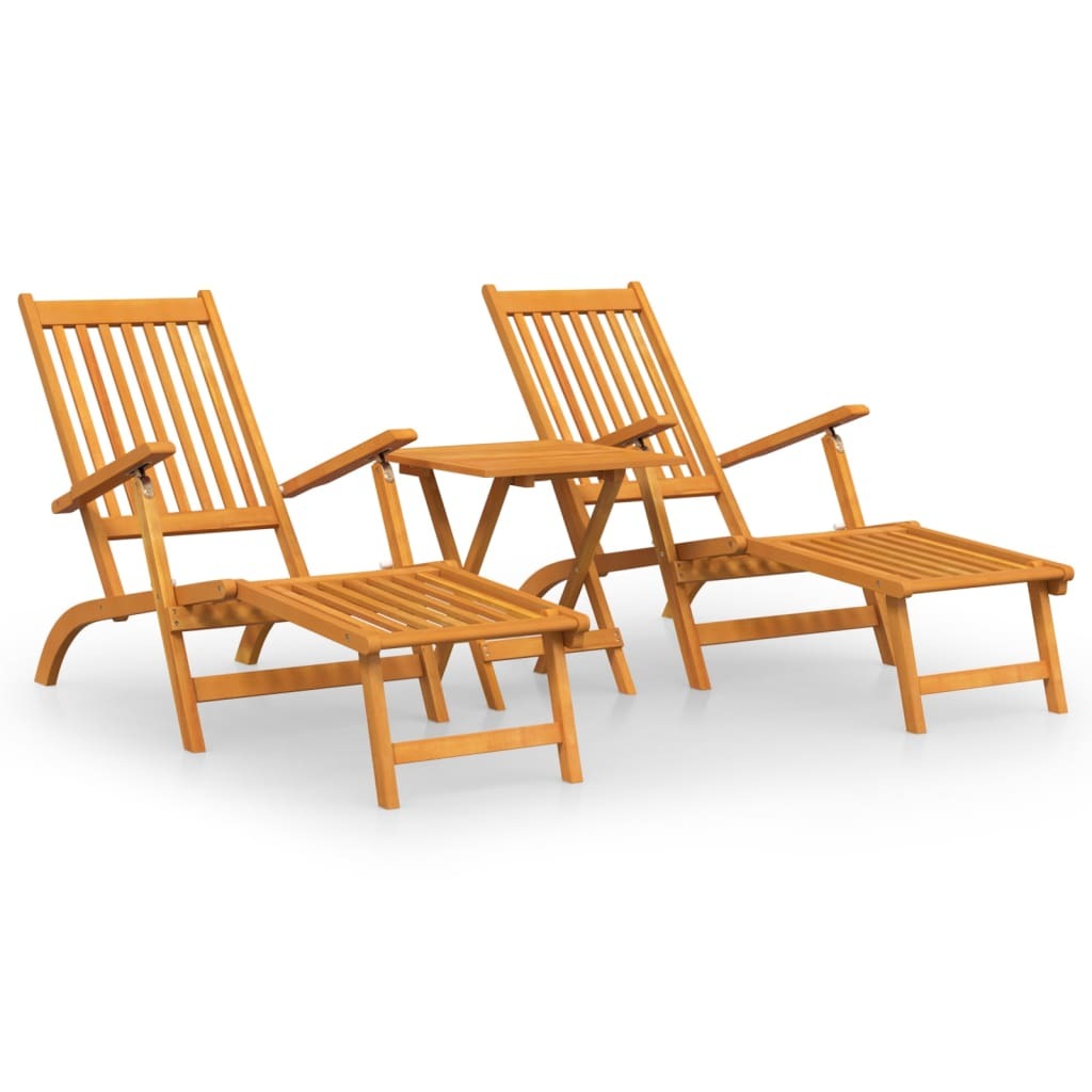 Outdoor Deck Chairs with Footrests and Table Solid Acacia Wood Natural