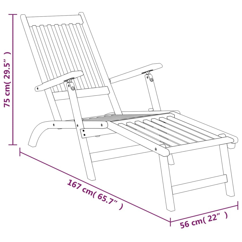 Outdoor Deck Chairs with Footrests and Table Solid Acacia Wood Natural