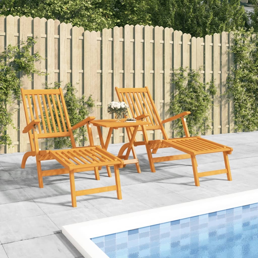 Outdoor Deck Chairs with Footrests and Table Solid Acacia Wood Natural