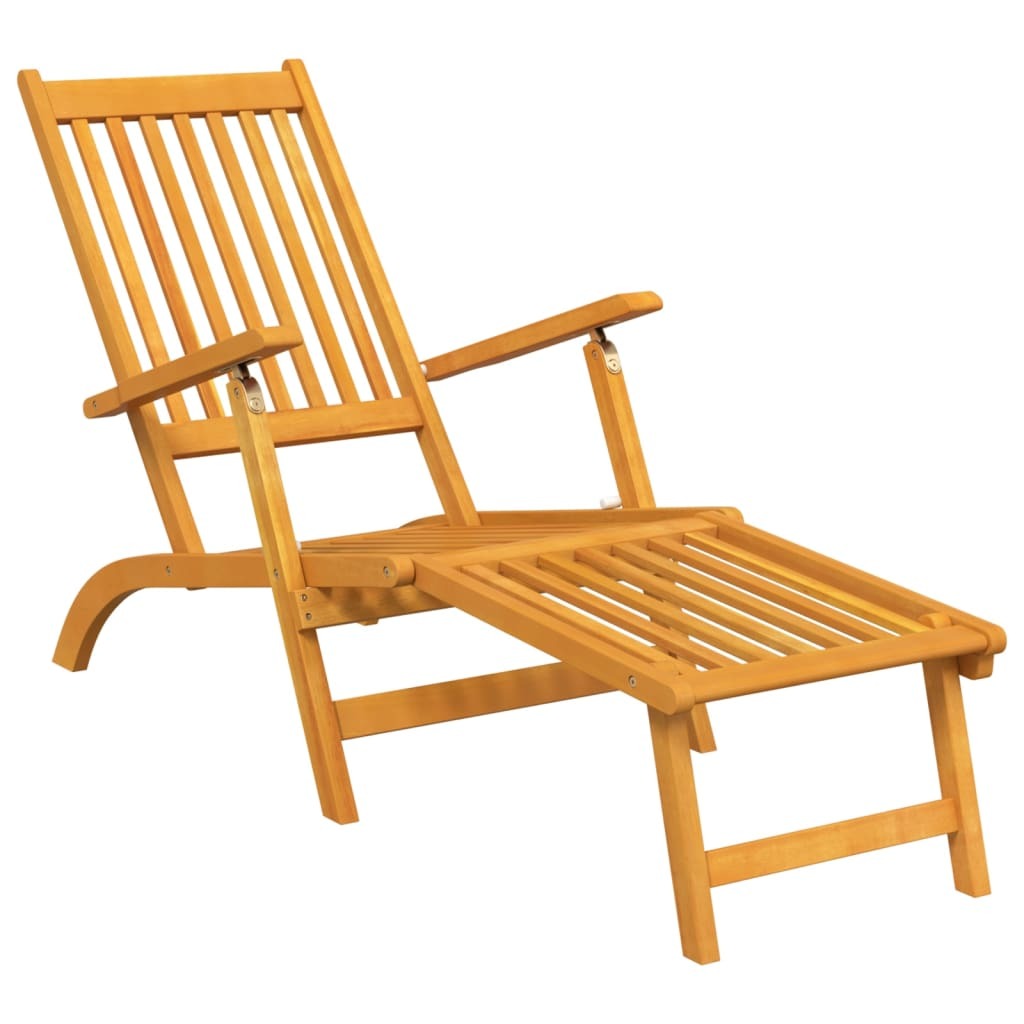 Outdoor Deck Chairs with Footrests and Table Solid Acacia Wood Natural