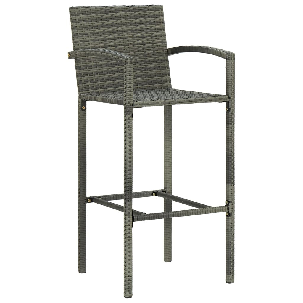 Bar Stools Set of 4 Poly Rattan Outdoor Garden Kitchen Seat Grey