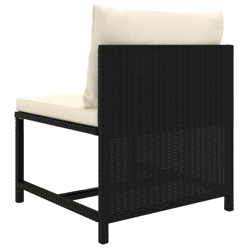 Sectional Middle Sofa with Cushions Black Poly Rattan