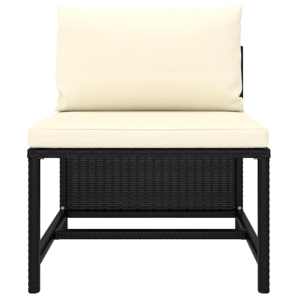 Sectional Middle Sofa with Cushions Black Poly Rattan