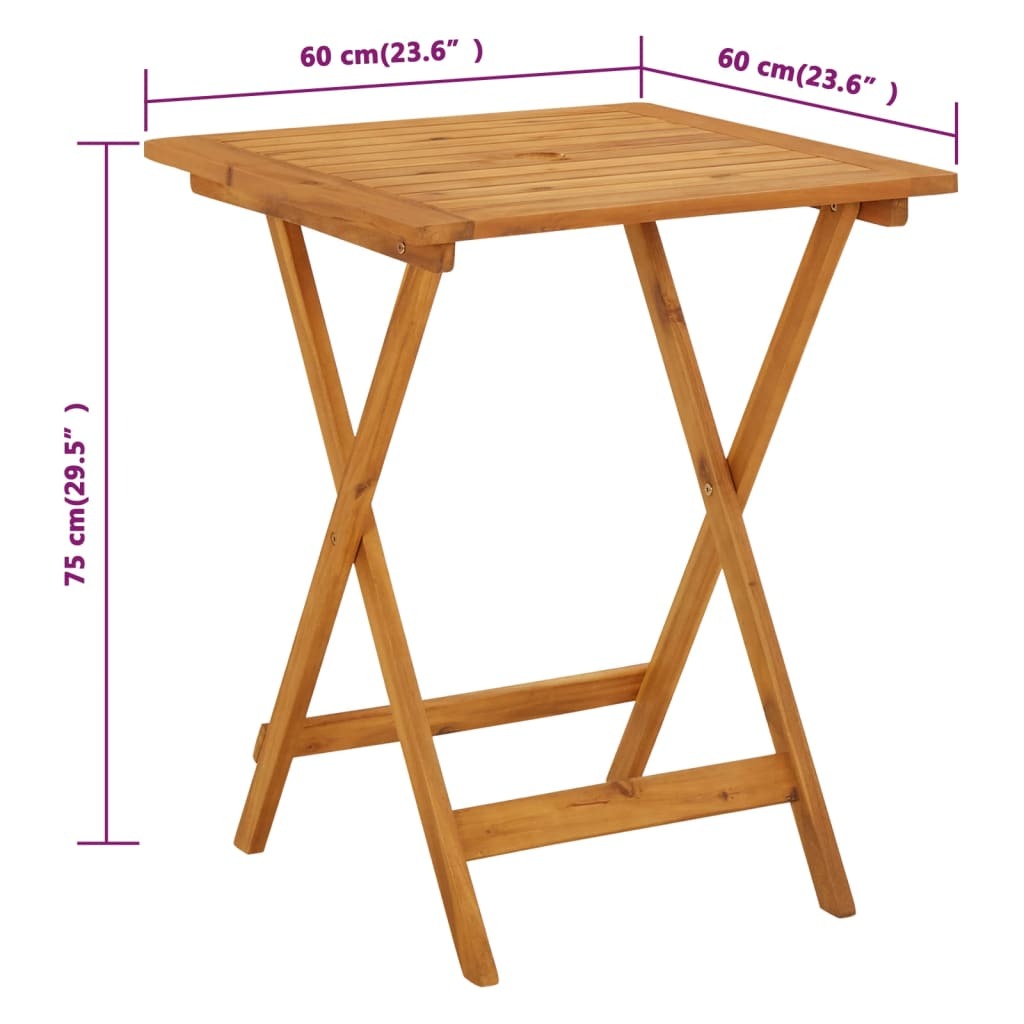 Folding Garden Table Solid Acacia Wood Slatted Top Oil Finish 60x60x75cm