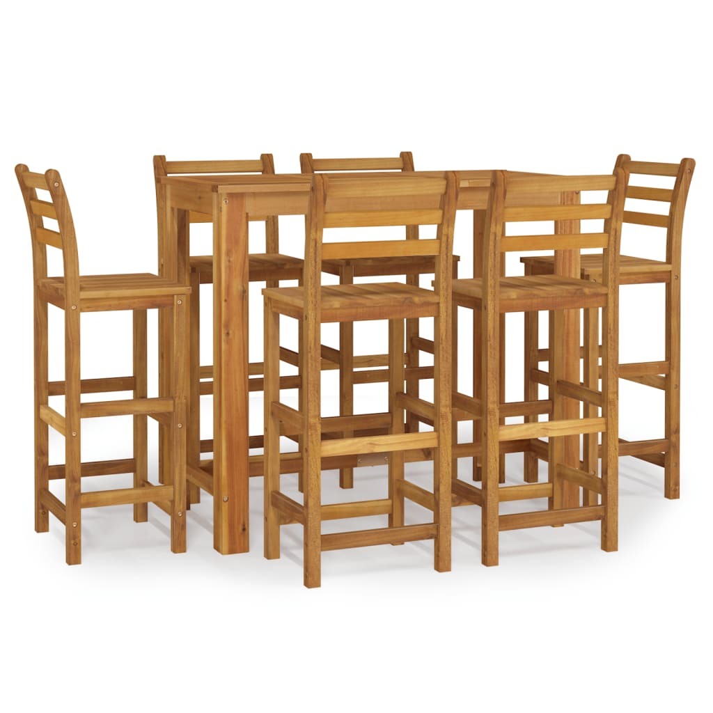7 Piece Garden Bar Set Table Stools Outdoor Solid Acacia Wood Natural
