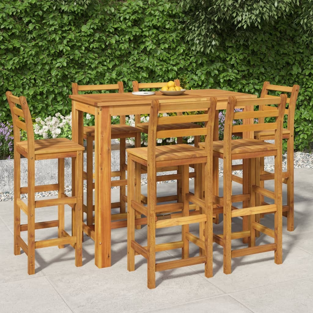 7 Piece Garden Bar Set Table Stools Outdoor Solid Acacia Wood Natural