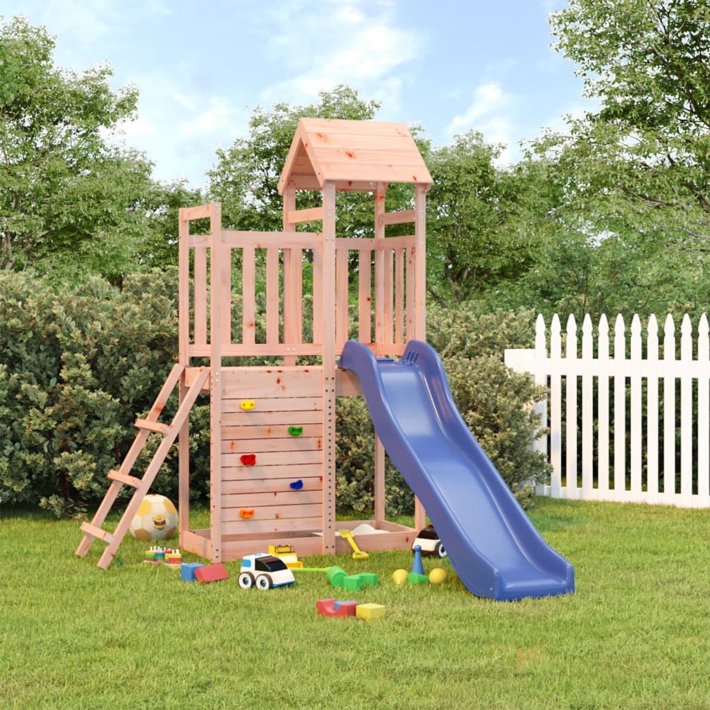 Outdoor Playset Climbing Solid Douglas Wood Frame Slide Rockwall Ladder