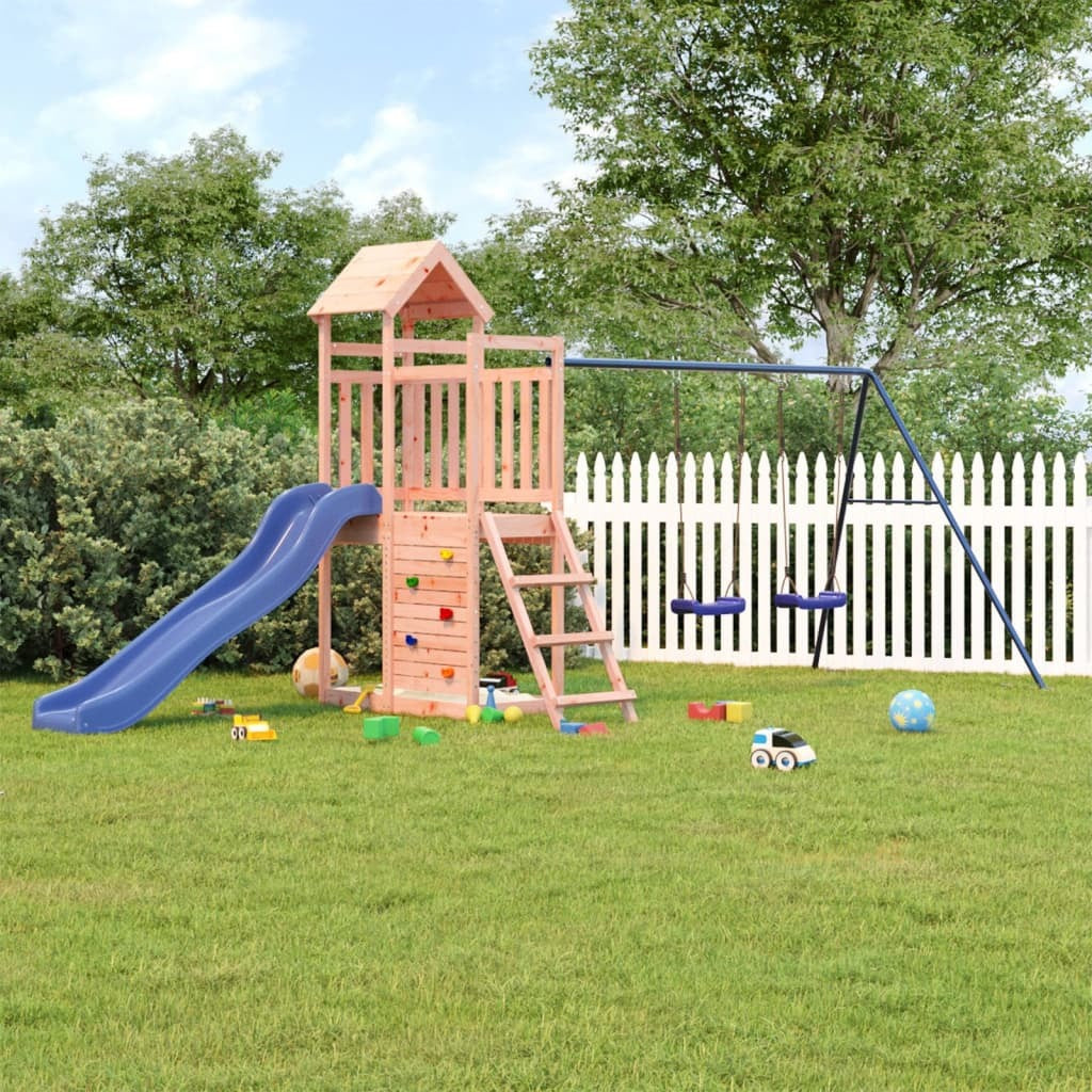 Outdoor Playset Climbing Solid Douglas Wood Frame Slide Double Swing