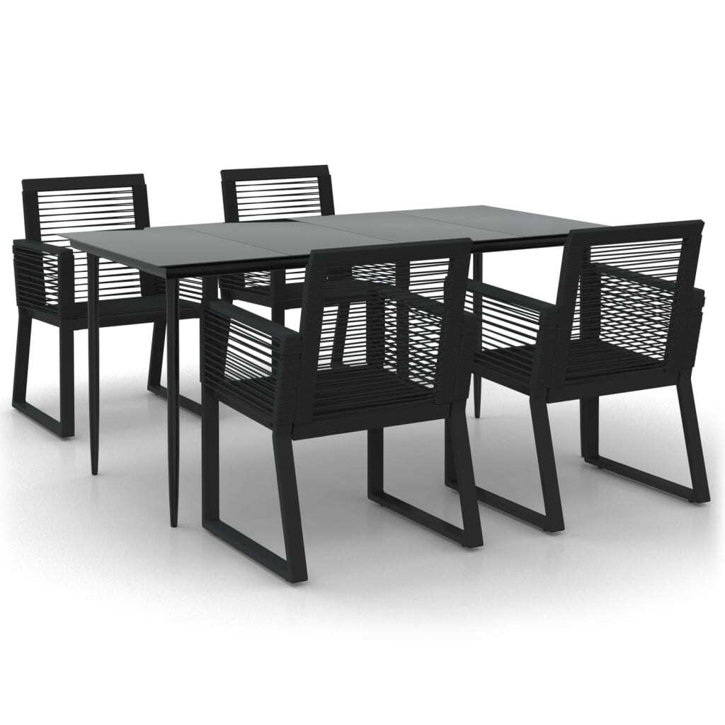 PVC Rattan 5 Piece Garden Dining Set Black Weather-Resistant Steel