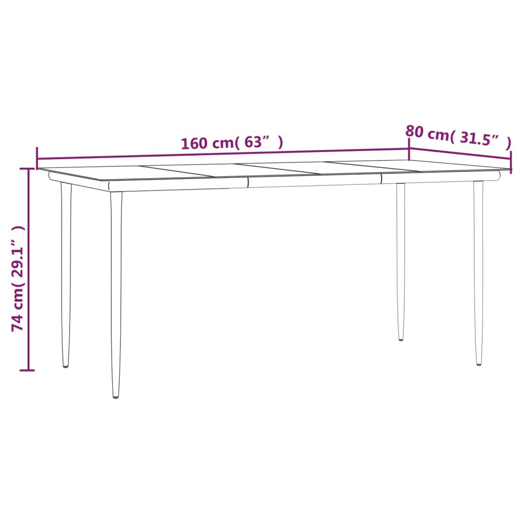 PVC Rattan 5 Piece Garden Dining Set Black Weather-Resistant Steel