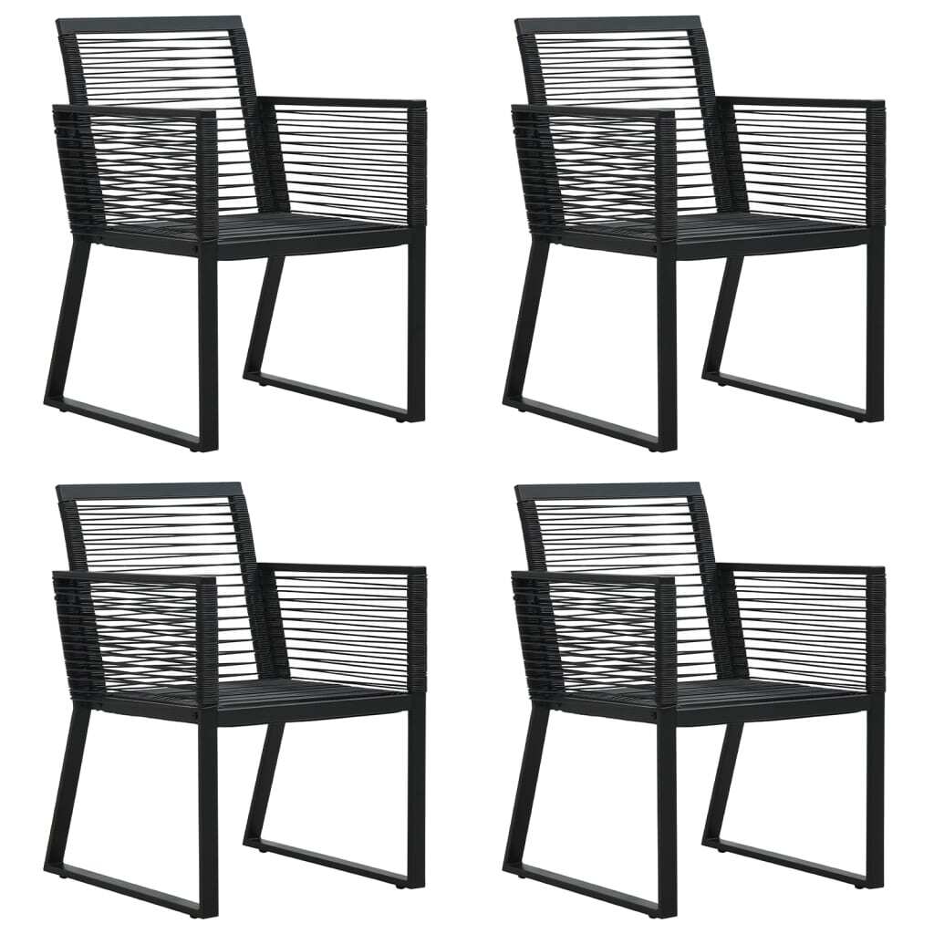 PVC Rattan 5 Piece Garden Dining Set Black Weather-Resistant Steel