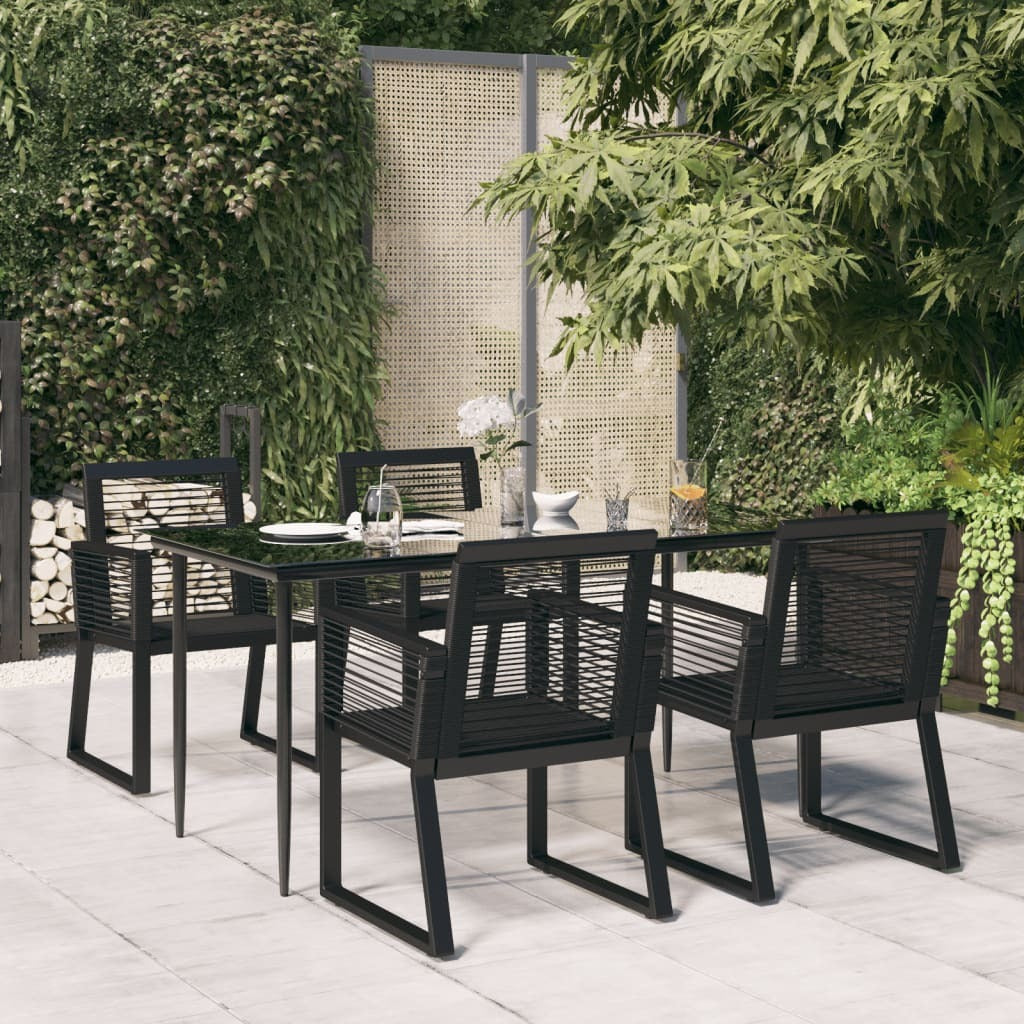 PVC Rattan 5 Piece Garden Dining Set Black Weather-Resistant Steel