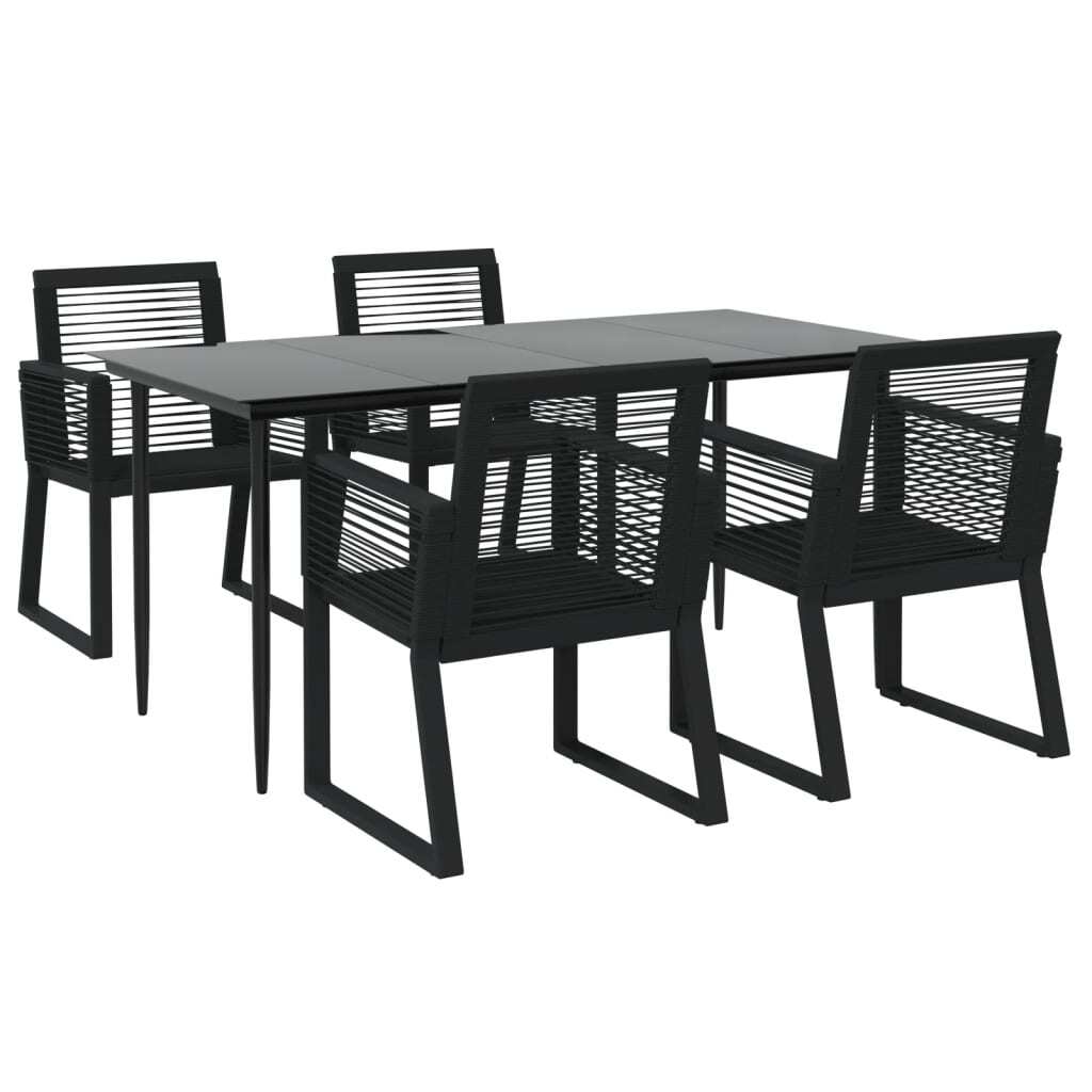 PVC Rattan 5 Piece Garden Dining Set Black Weather-Resistant Steel