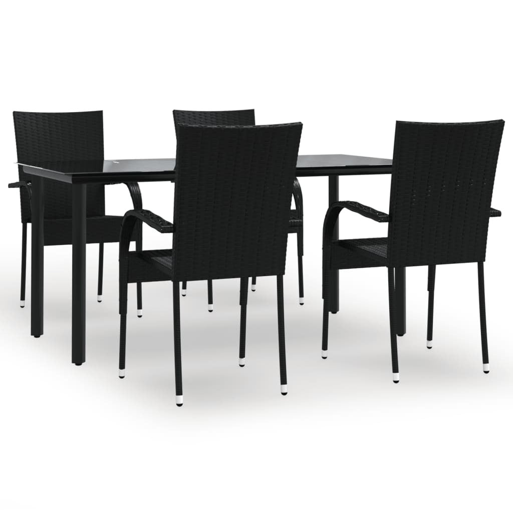 Poly Rattan 5 Piece Garden Dining Set Black Weather Resistant Steel