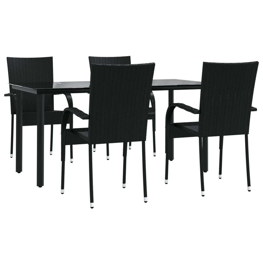 Poly Rattan 5 Piece Garden Dining Set Black Weather Resistant Steel