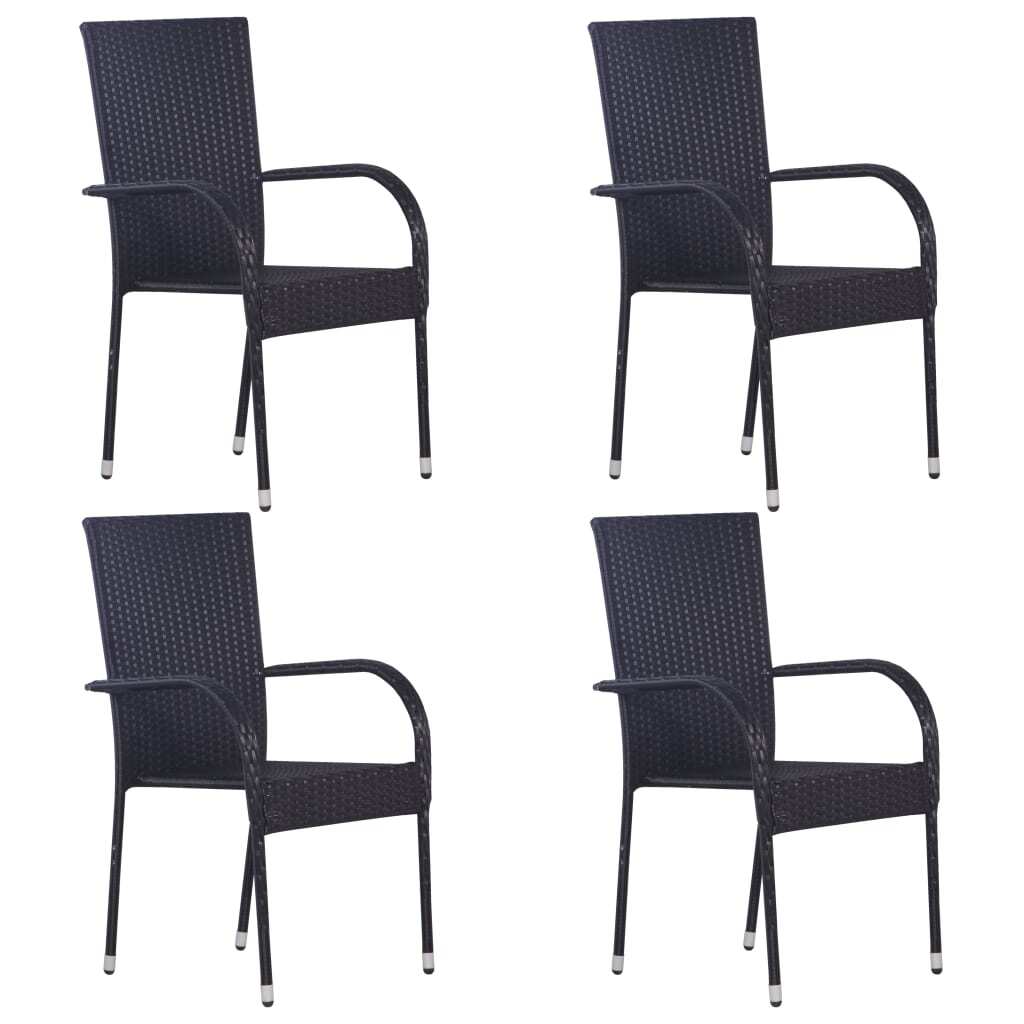 Poly Rattan 5 Piece Garden Dining Set Black Weather Resistant Steel