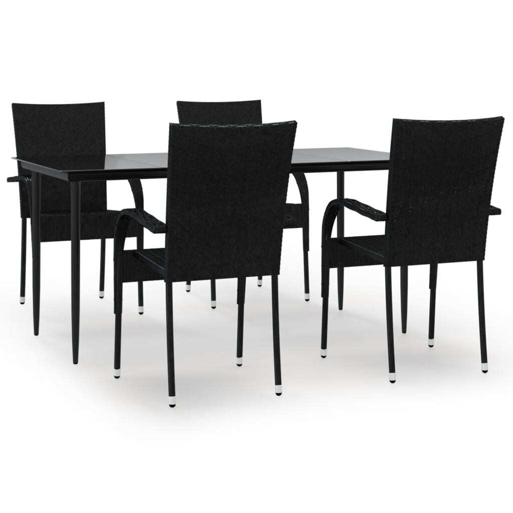 Garden Dining Set Poly Rattan 5 Piece Black Weather Resistant Steel