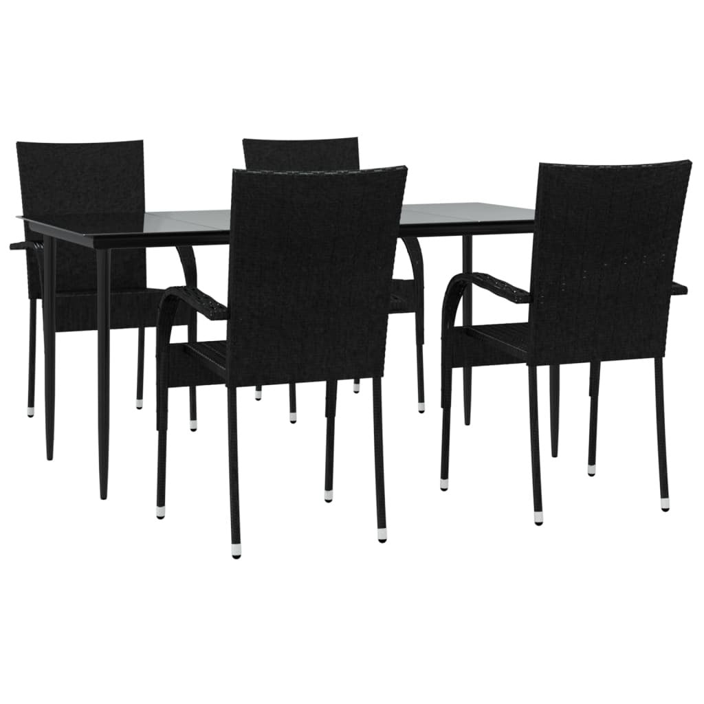 Garden Dining Set Poly Rattan 5 Piece Black Weather Resistant Steel