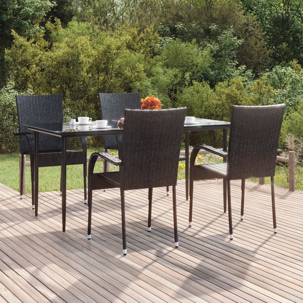 Garden Dining Set Poly Rattan 5 Piece Black Weather Resistant Steel