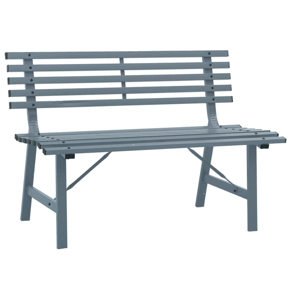 Garden Bench 110cm Steel Slatted Backrest Outdoor Patio Seating Grey