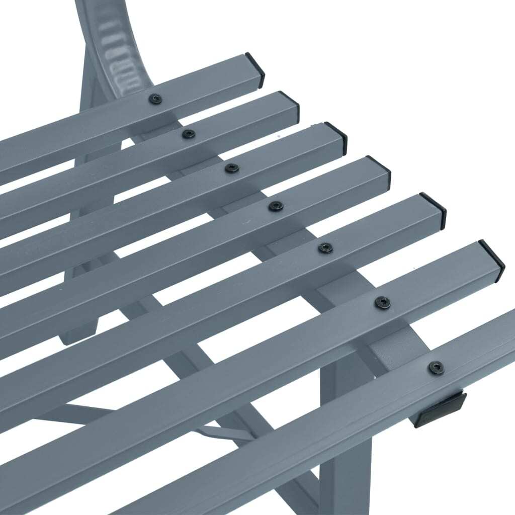 Garden Bench 110cm Steel Slatted Backrest Outdoor Patio Seating Grey