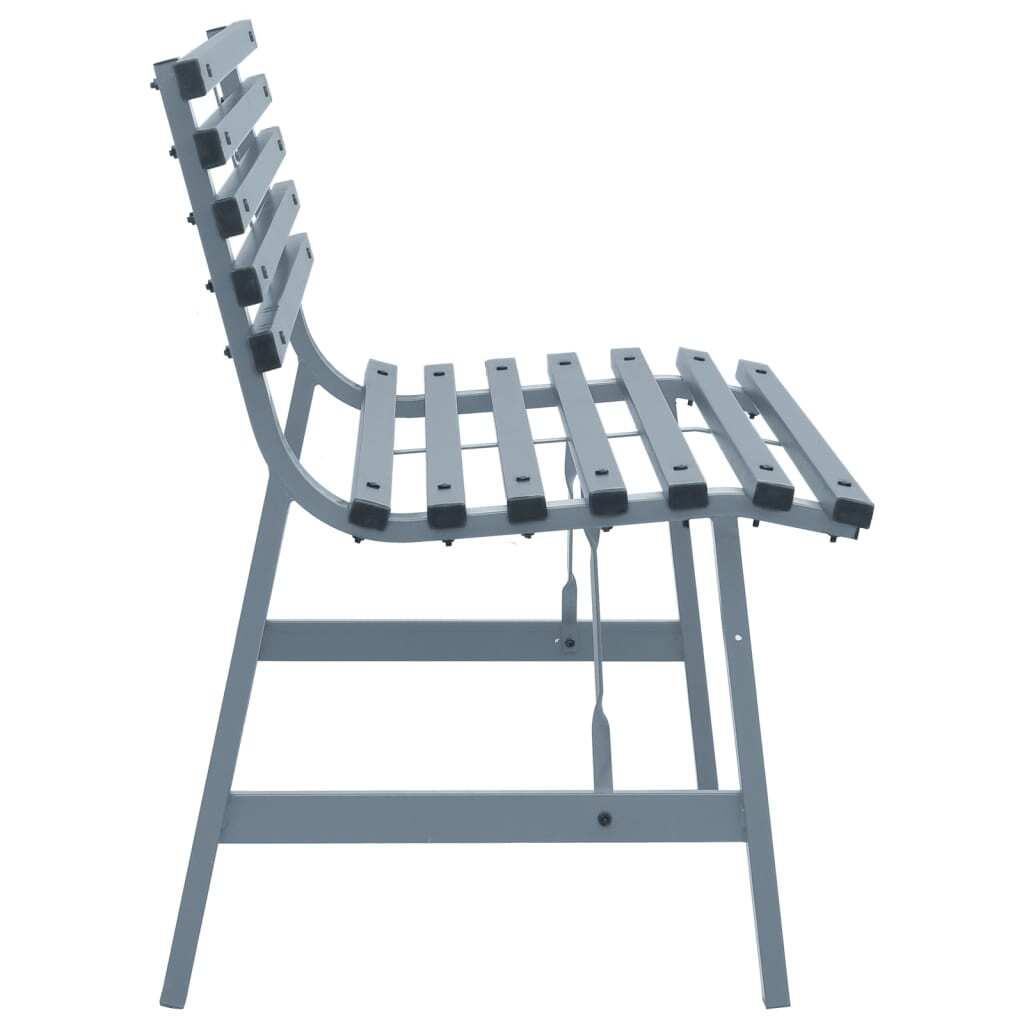 Garden Bench 110cm Steel Slatted Backrest Outdoor Patio Seating Grey