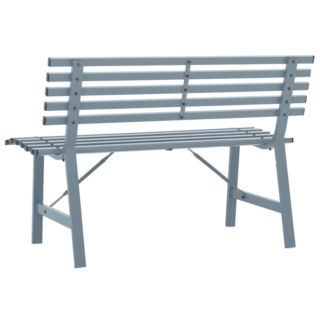Garden Bench 110cm Steel Slatted Backrest Outdoor Patio Seating Grey