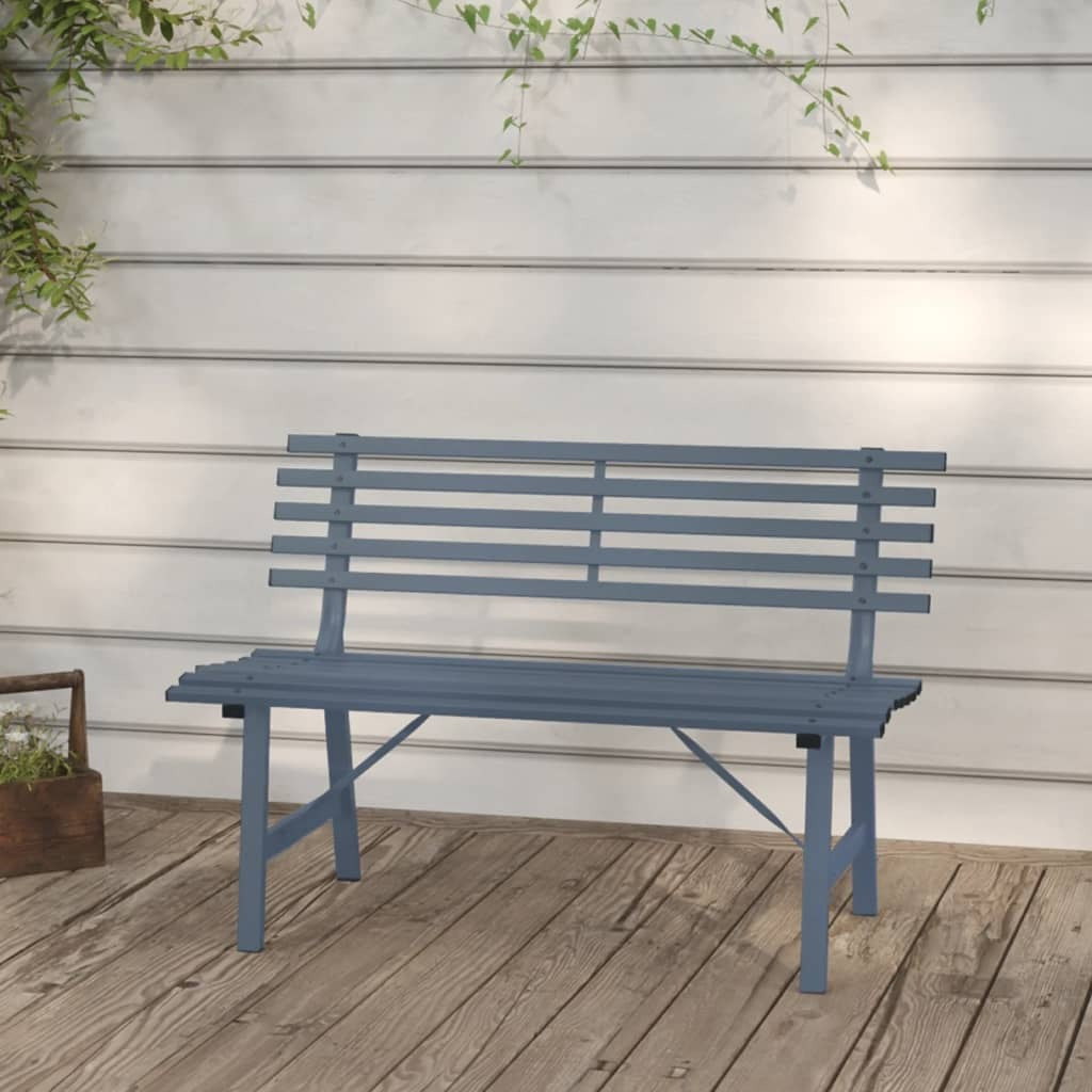 Garden Bench 110cm Steel Slatted Backrest Outdoor Patio Seating Grey