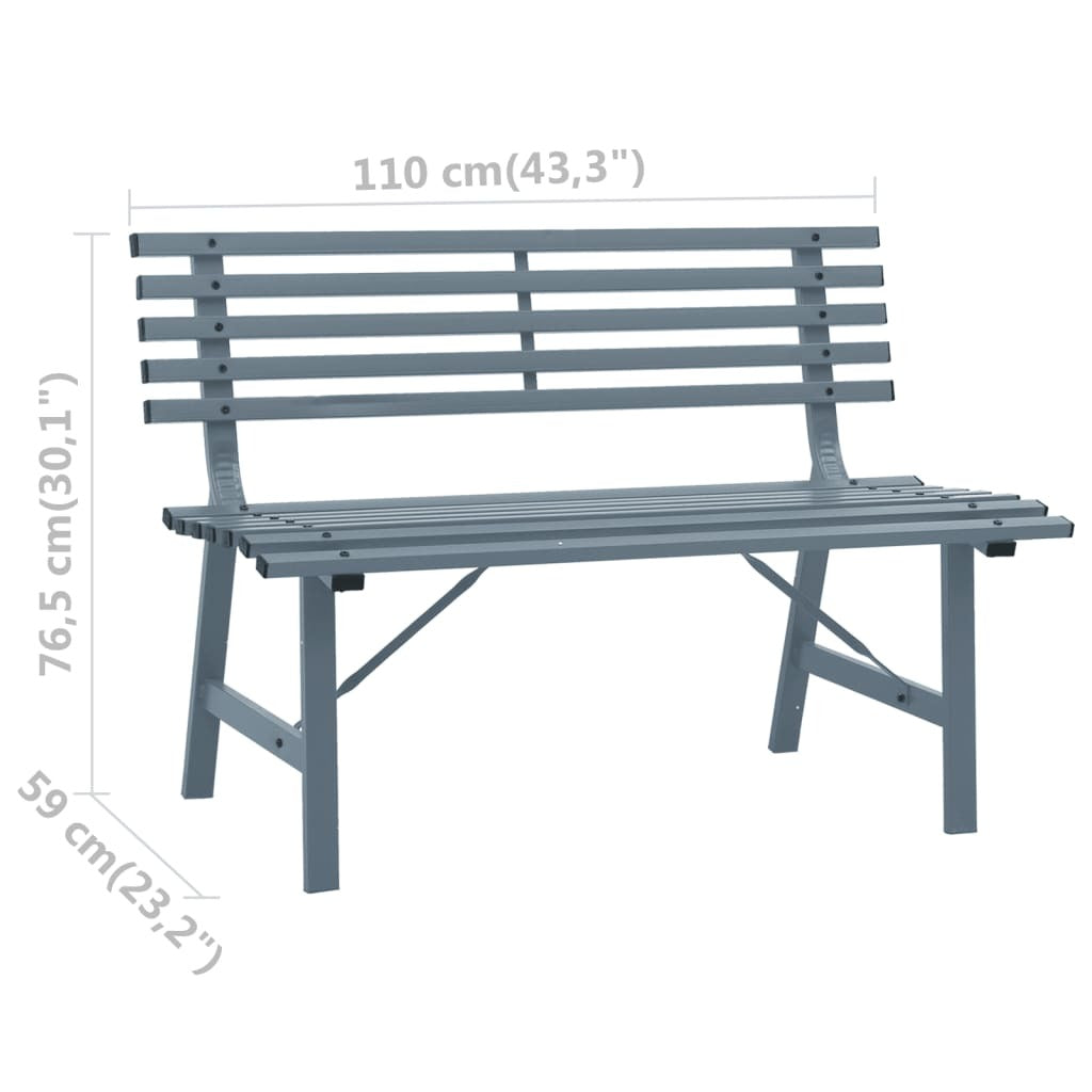 Garden Bench 110cm Steel Slatted Backrest Outdoor Patio Seating Grey