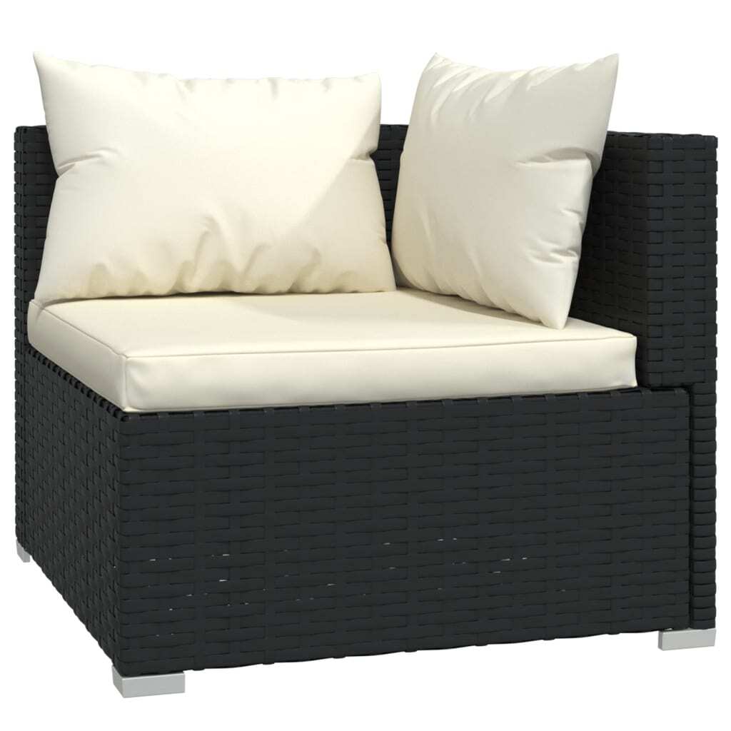 3 Piece Garden Lounge Set with Cushions Black Poly Rattan