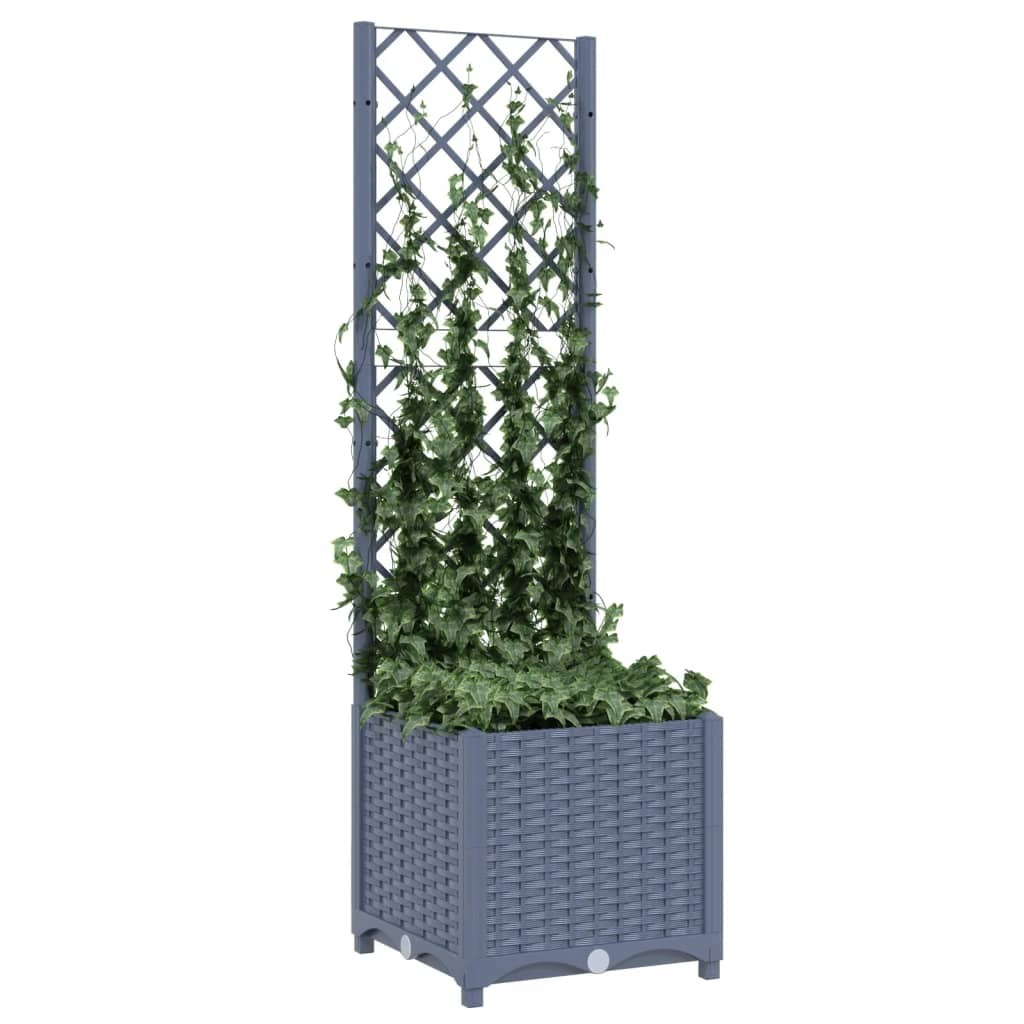 Garden Planter with Trellis PP Weather Resistant Outdoor 40x40x136cm Blue Grey
