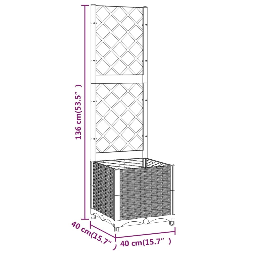 Garden Planter with Trellis PP Weather Resistant Outdoor 40x40x136cm Blue Grey