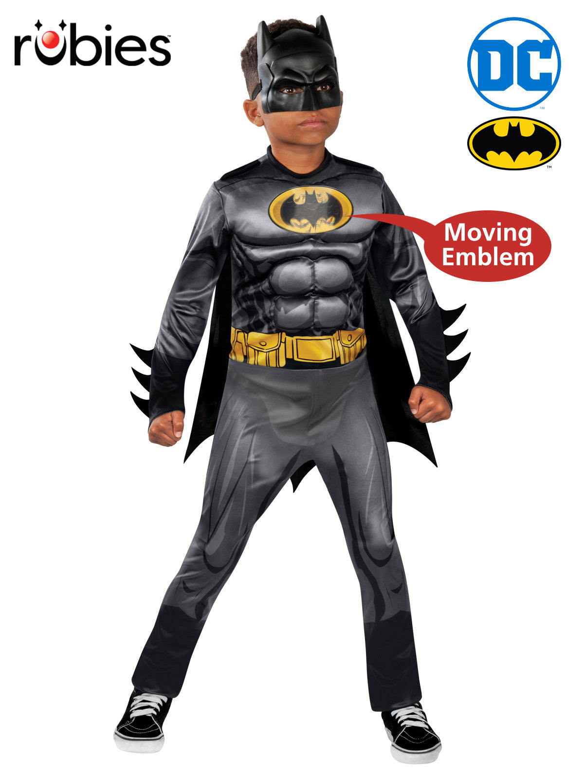 Batman Deluxe Lenticular Muscle Chest Costume for Kids Official DC Comics Black Colour