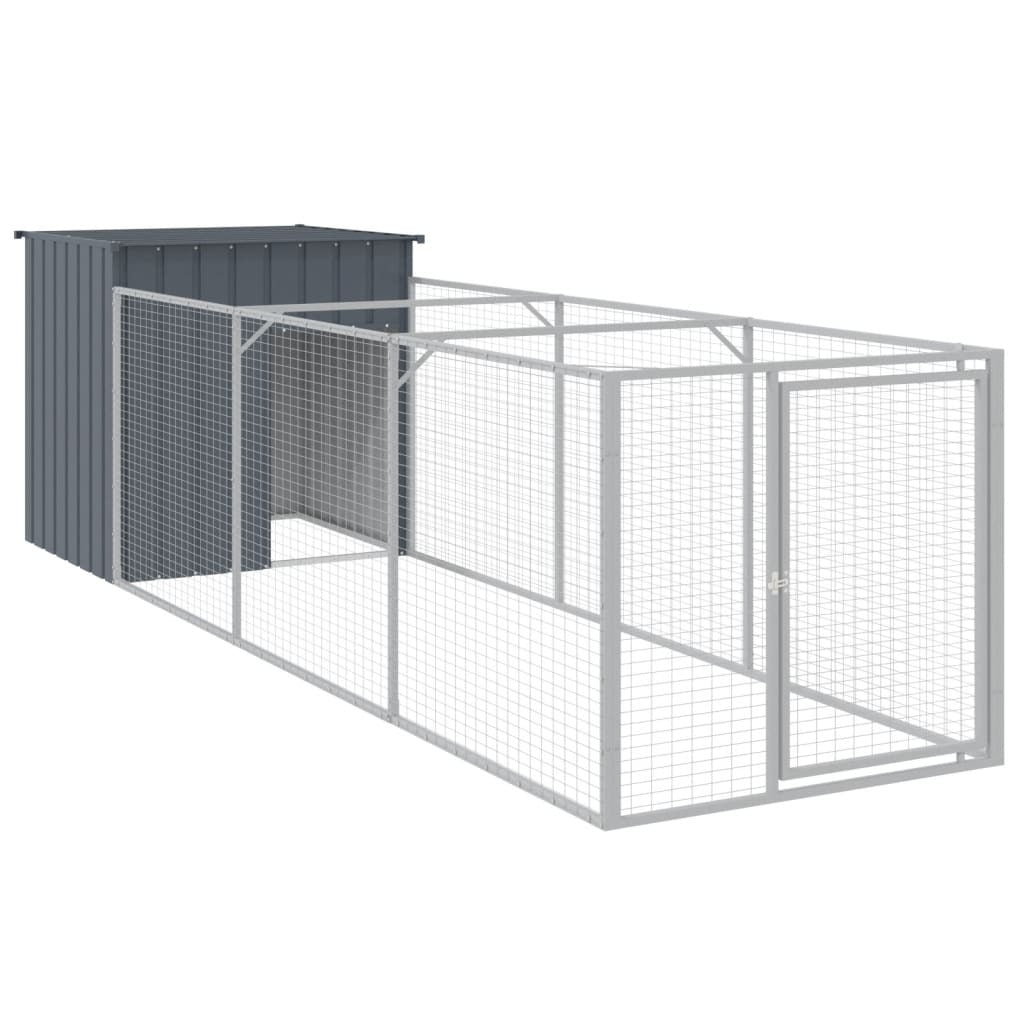 Dog House with Run Galvanised Steel Kennel Pet Cage Outdoor Enclosure Anthracite