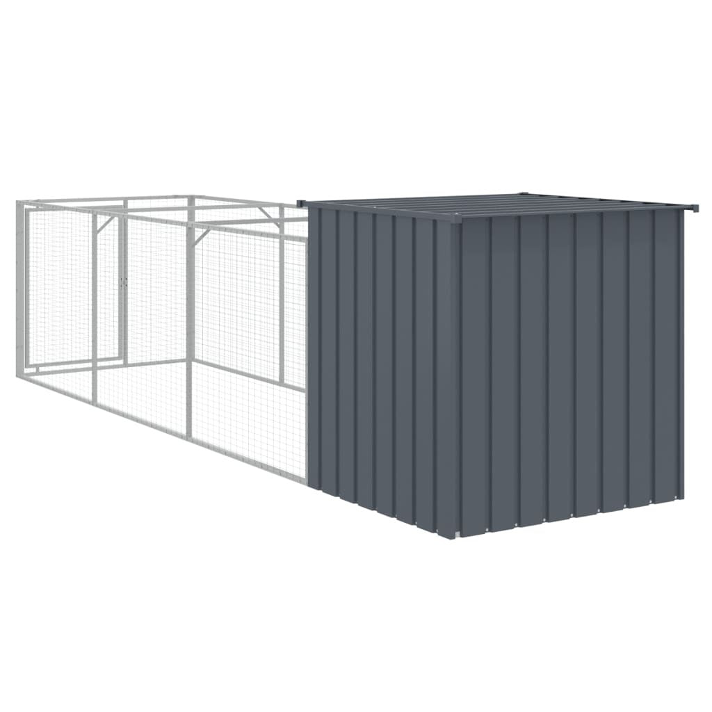 Dog House with Run Galvanised Steel Kennel Pet Cage Outdoor Enclosure Anthracite