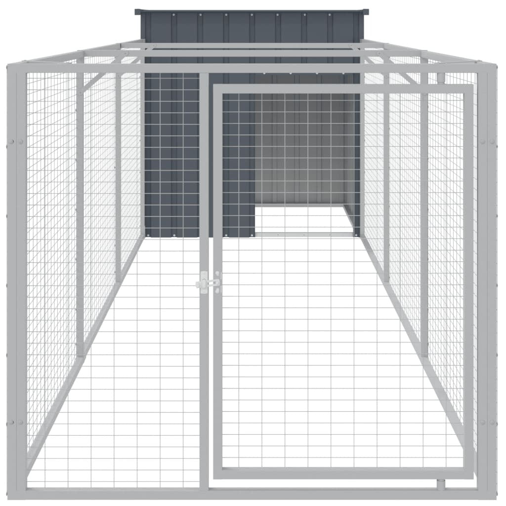 Dog House with Run Galvanised Steel Kennel Pet Cage Outdoor Enclosure Anthracite
