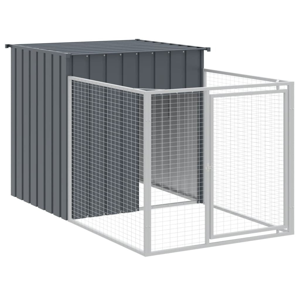 Dog House with Run Galvanised Steel Kennel Pet Cage Outdoor Enclosure Anthracite