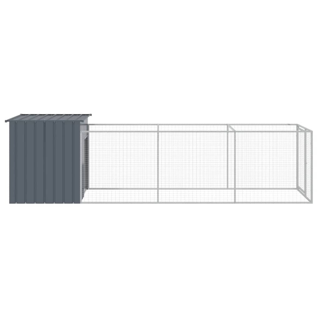 Dog House with Run Galvanised Steel Kennel Pet Cage Outdoor Enclosure Anthracite