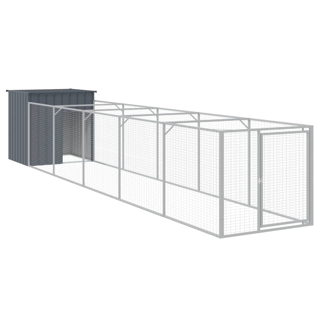 Dog House with Run Galvanised Steel Kennel Pet Cage Outdoor Run Anthracite