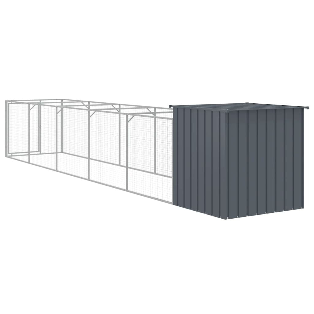 Dog House with Run Galvanised Steel Kennel Pet Cage Outdoor Run Anthracite