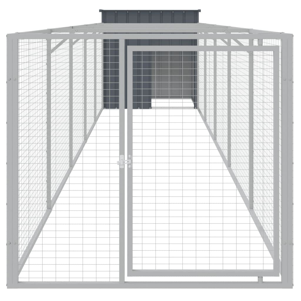 Dog House with Run Galvanised Steel Kennel Pet Cage Outdoor Run Anthracite