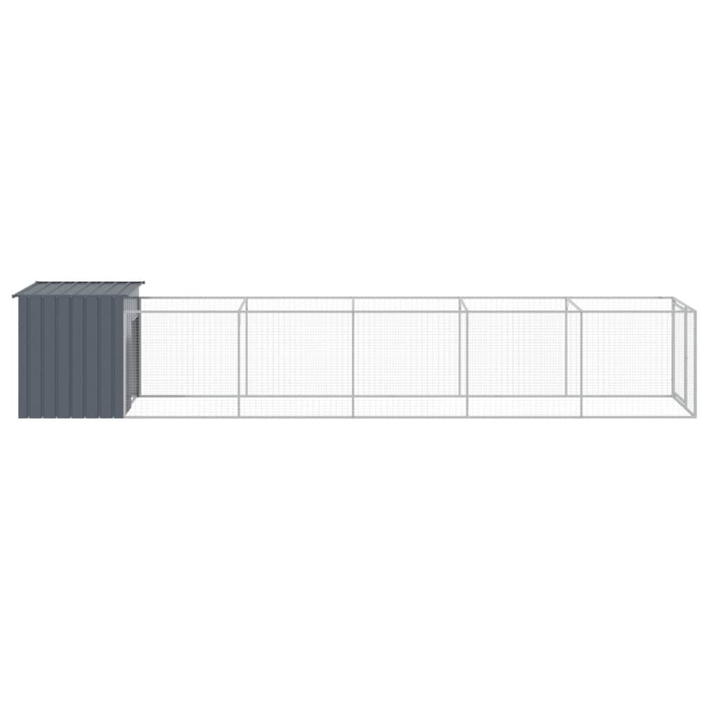 Dog House with Run Galvanised Steel Kennel Pet Cage Outdoor Run Anthracite