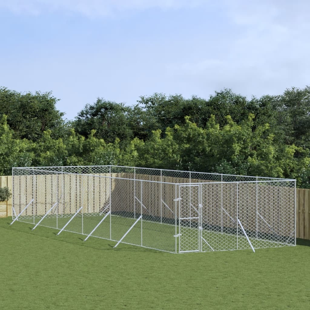 Outdoor Dog Kennel Galvanised Steel Pet Enclosure Run Cage Silver