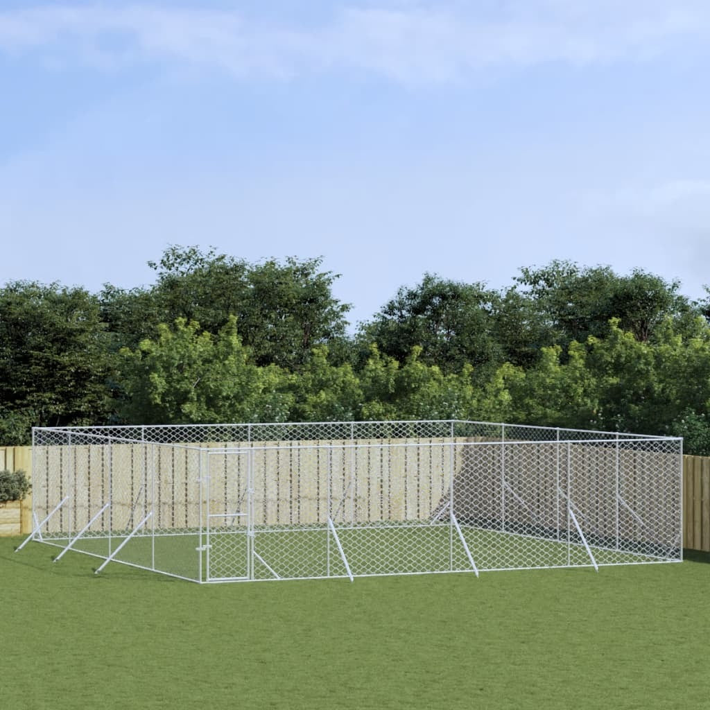 Outdoor Dog Kennel Galvanised Steel Pet Enclosure Run Cage Silver