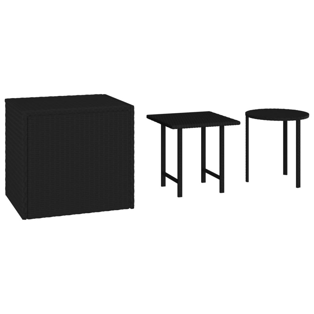 Side Tables 3pcs Poly Rattan Steel Frame Outdoor Patio Furniture Set Black