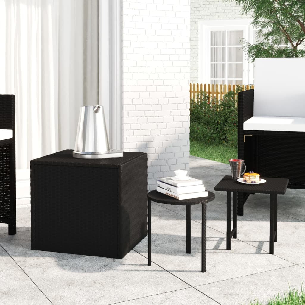 Side Tables 3pcs Poly Rattan Steel Frame Outdoor Patio Furniture Set Black