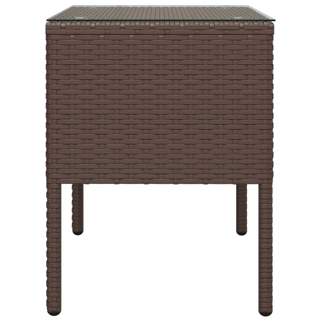 Side Table Brown 53x37x48 cm Poly Rattan and Tempered Glass