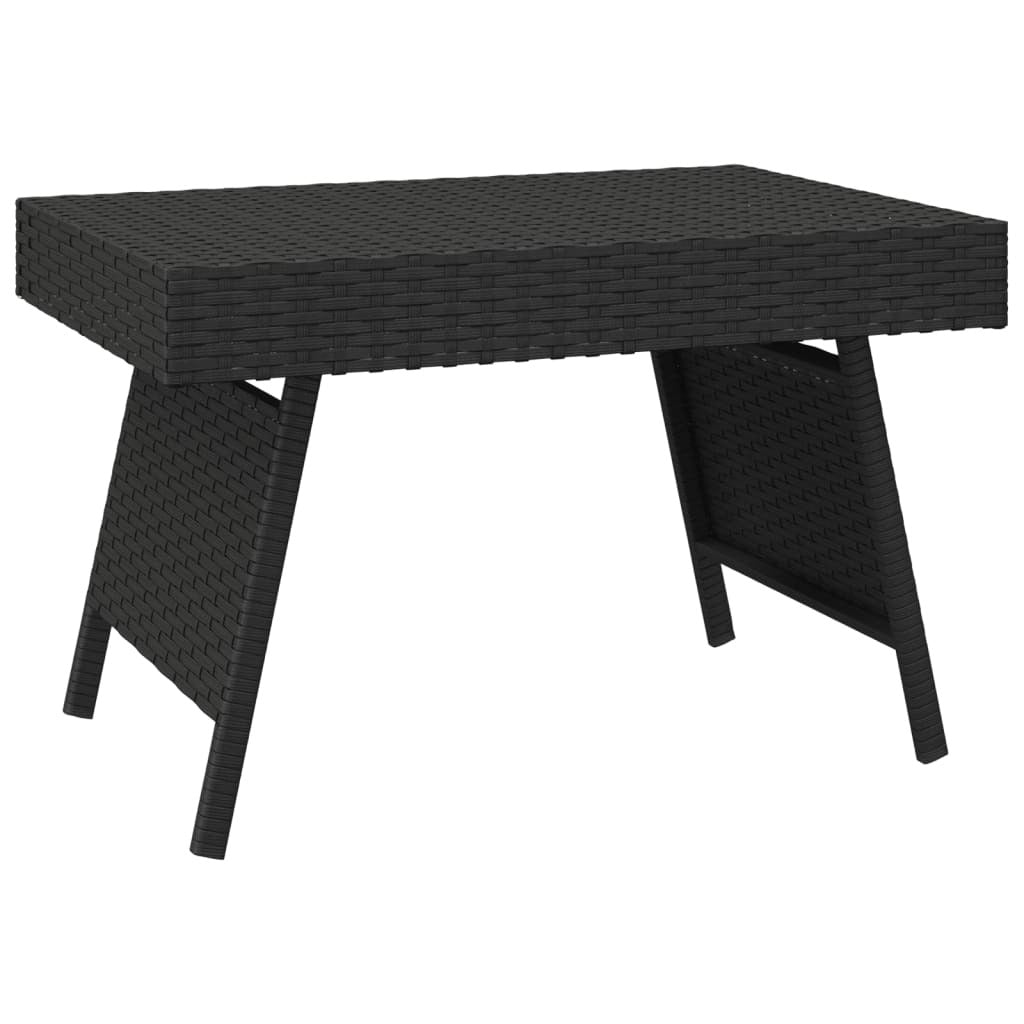 Foldable Side Table Poly Rattan Steel Frame Outdoor Patio 60x40x38cm Black